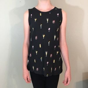 Lucky Brand Black Graphic Tank Top, Size Small
